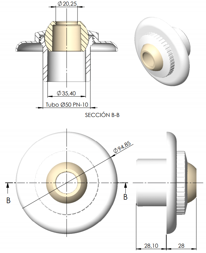 Boca de impulsão Diversas - fundo e parede