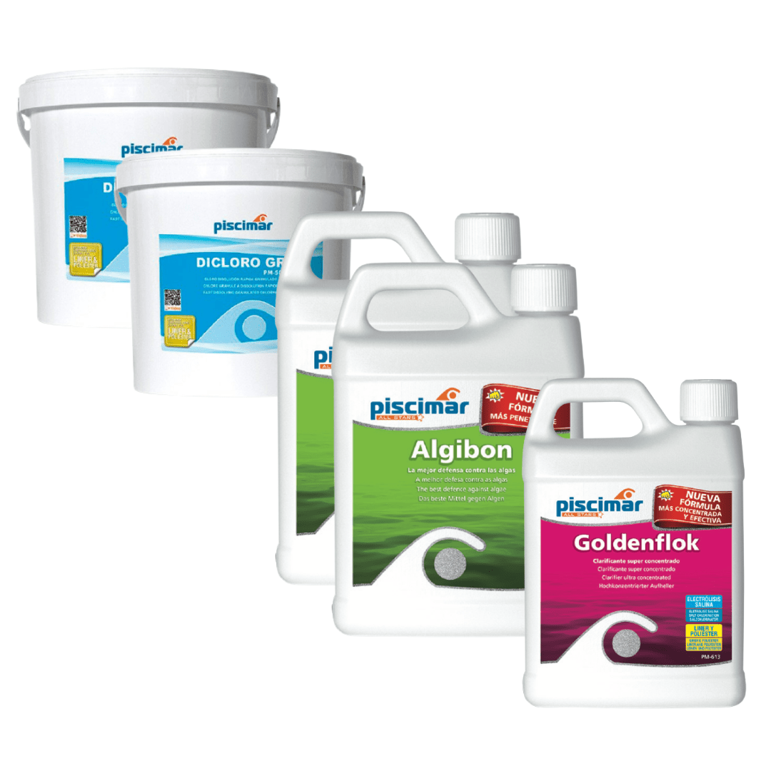 Kit de choque de cloro - Dicloro GR + Algibon + Goldenflok