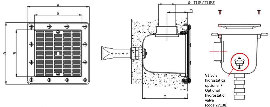 Ralo de Fundo 512x512mm - Betão