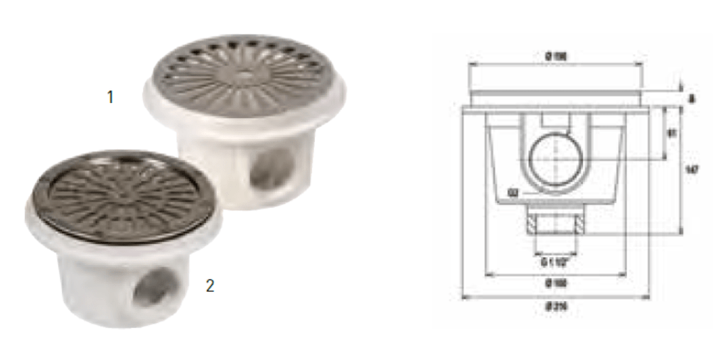 RALOS DE FUNDO EM ABS C/ GRELHA INOX - SCP